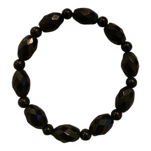 Kalifano Faceted Black Agate and Oval Gemstone Elastic Bracelet